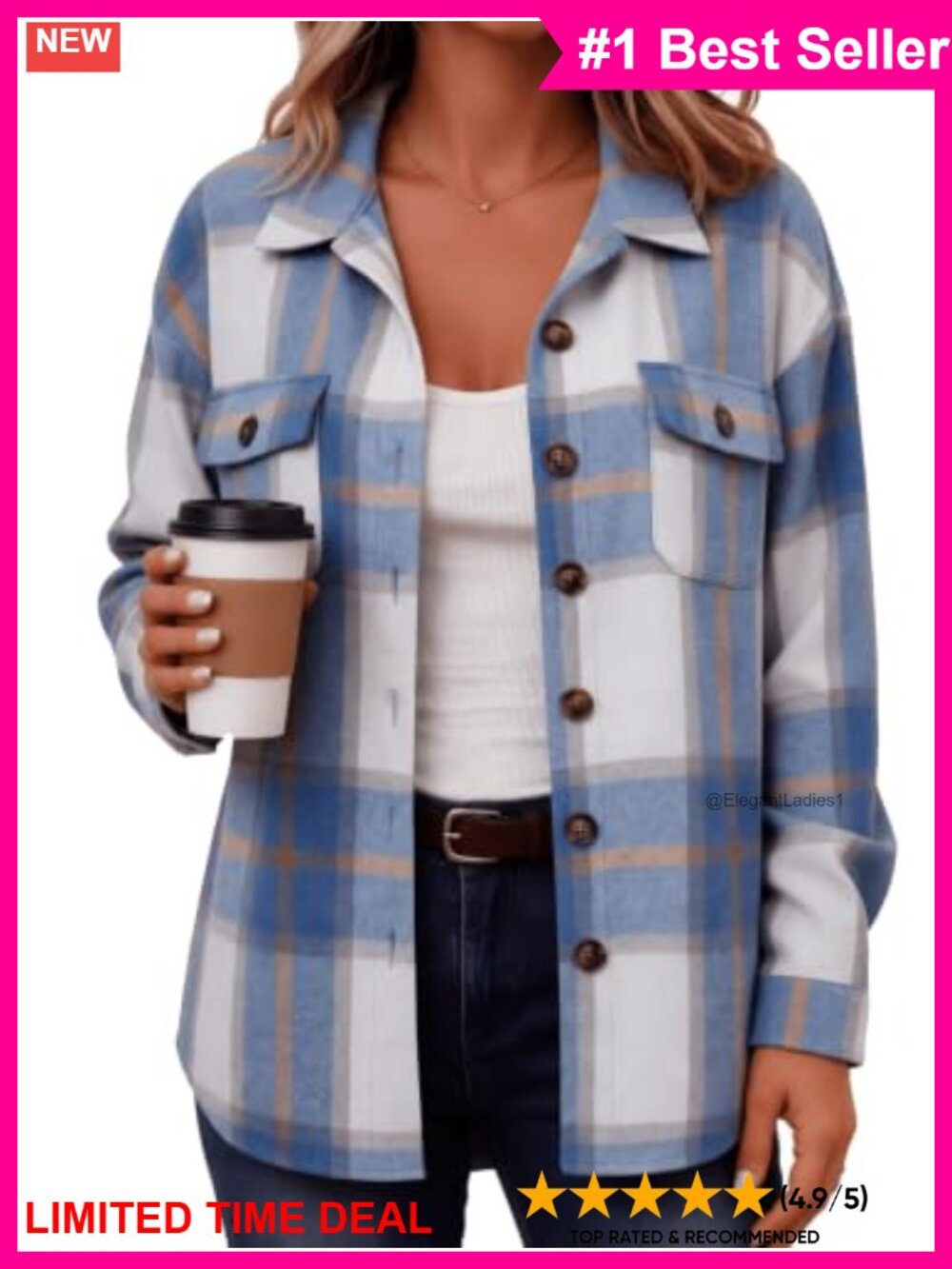 Women Plaid Flannel Shacket Button Down Jacket Winter Coat